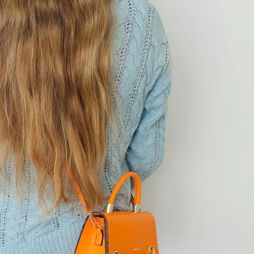 Aldo Vibrant Orange Satchel with Chain Detail - Picture 5 of 5